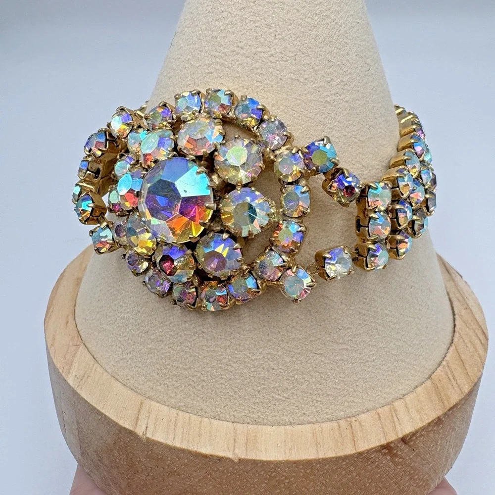 Vintage Pink AB Rhinestone Bracelet Chunky Gorgeous 7